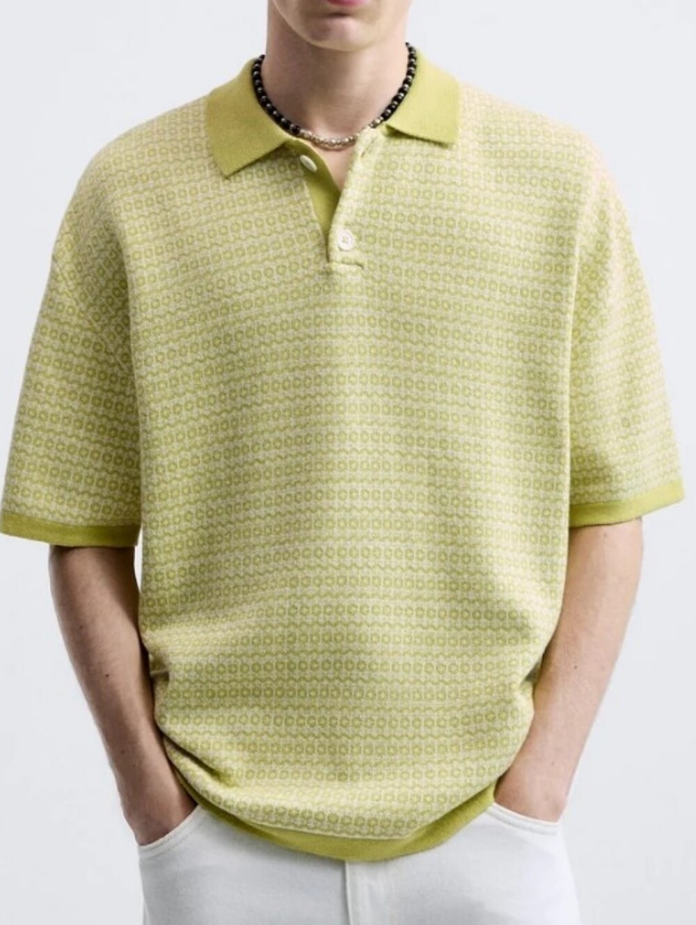Zara Geometric Jacquard Knit Polo Shirt